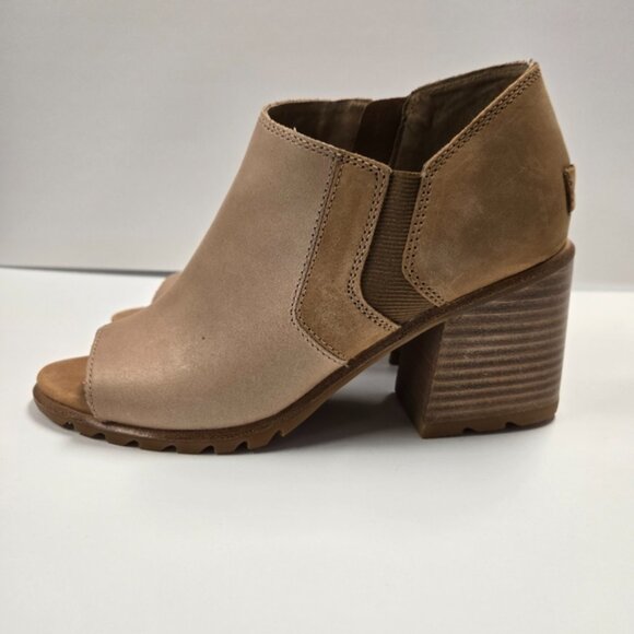 Sorel Nadia Tan and Cream Leather Peep Toe Ankle Bootie - Picture 4 of 10